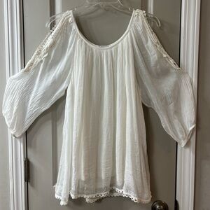 Bellambra 100% Silk White Women's Blouse with Crocheted Trim